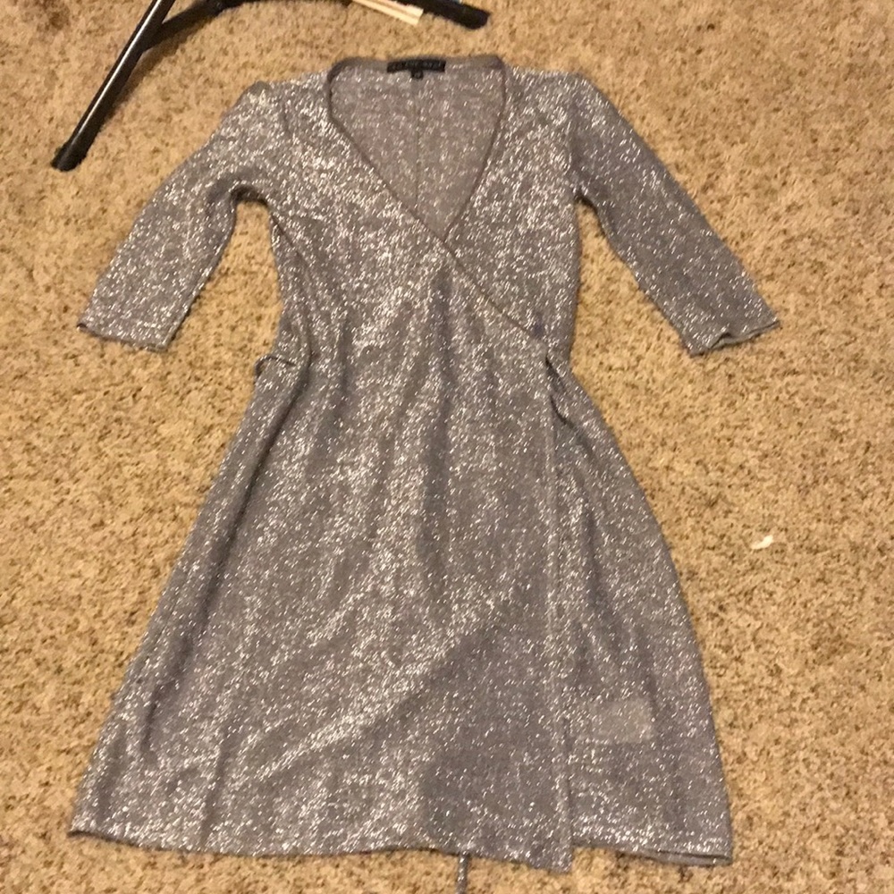 Shimmery silver cute evening dress.